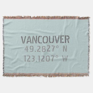 Vancouver Latitude Longitude Throw Blanket Decke