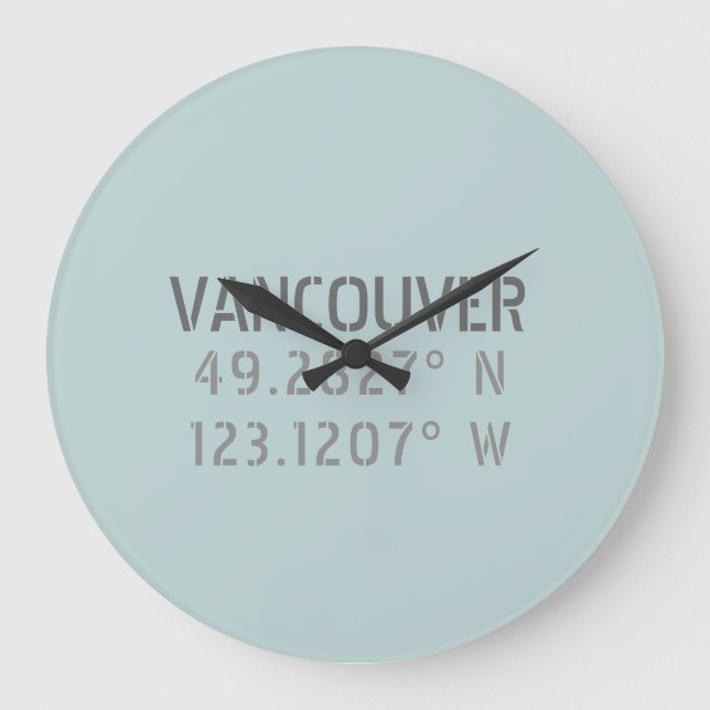 Vancouver Latitude Longitude Wall Clock Große Wanduhr (Vorderseite)