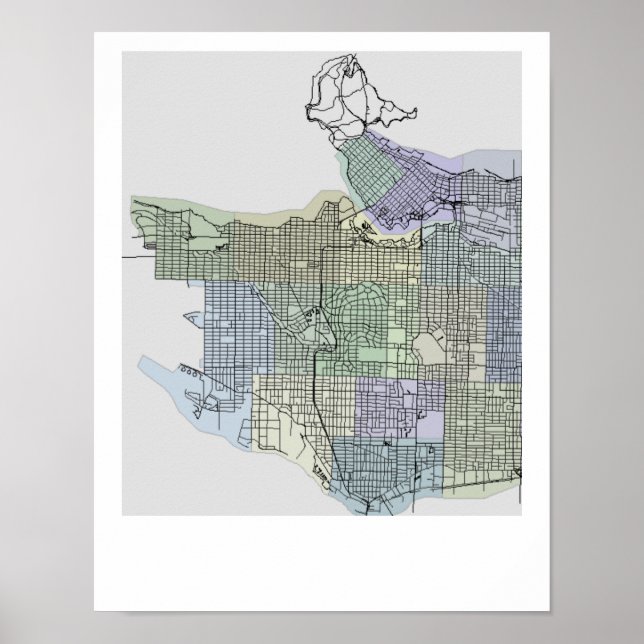 Vancouver Map mit dynamischen Funky Colors Poster (Vorne)