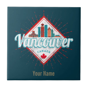 Vancouver Skyline British Columbia Retro Kanada Fliese
