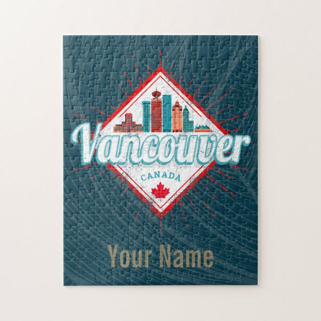 Vancouver Skyline British Columbia Retro Kanada Puzzle (Vertikal)