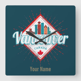 Vancouver Skyline British Columbia Retro Kanada Quadratische Wanduhr
