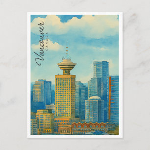 Vancouver Skyline Canada Vintag Watercolor Feiertagspostkarte