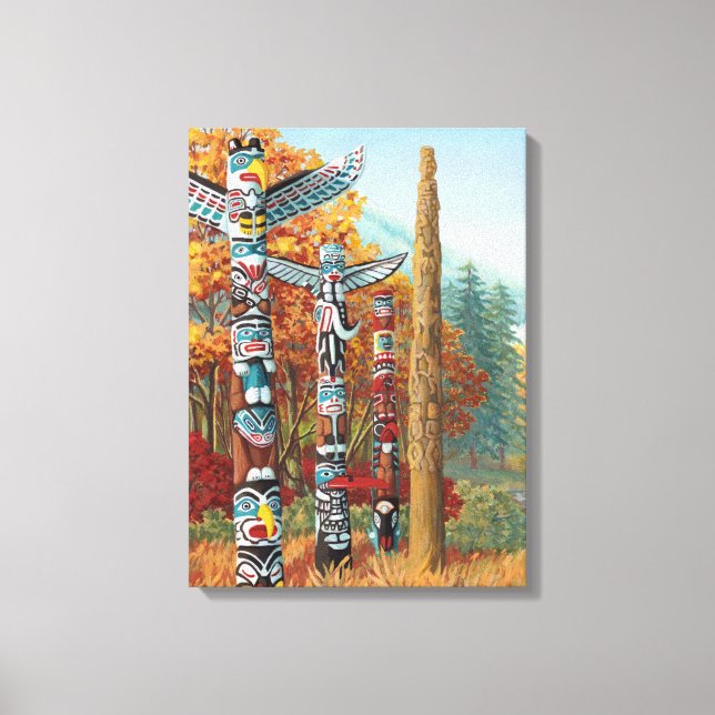 Vancouver Totem Polen Kunstdruckerei Leinwand (Vorderseite)