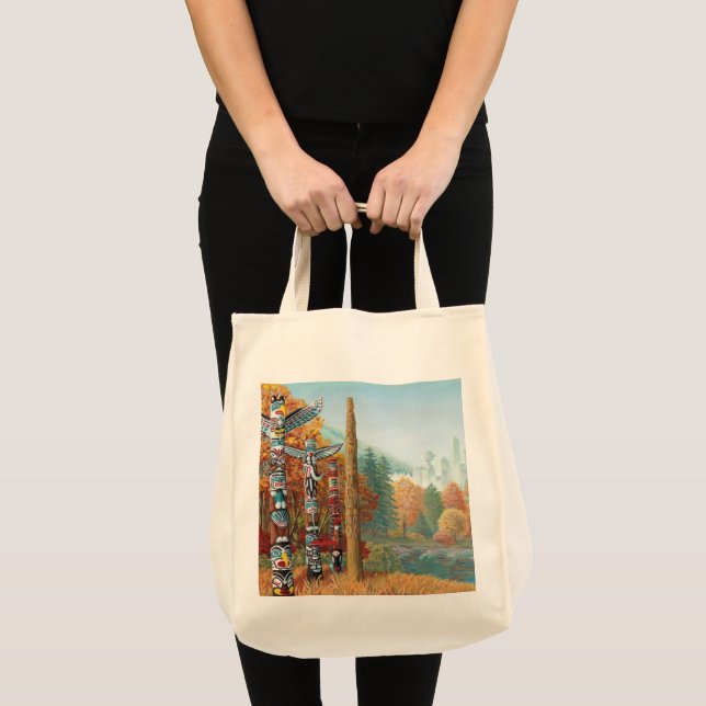 Vancouver Totem Poles Tote Bag Landmark Art Bags Tragetasche (Vorderseite (Produkt))