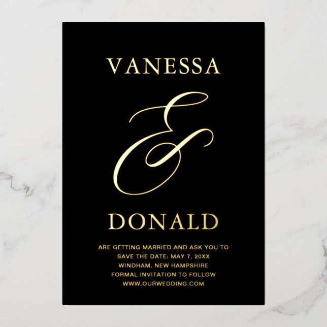 Vanessa Black Modern Wedding retten das Datum Folieneinladung (Vorderseite)