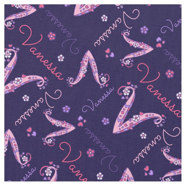 Vanessa Letter V Monogramm Blume Stoff (Nahaufnahme)