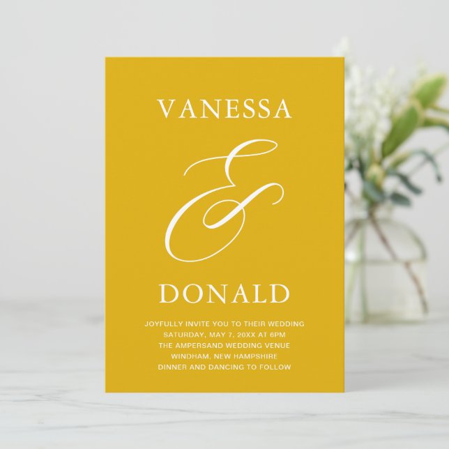 Vanessa Mustard Yellow Moderne Hochzeit Einladung (Stehend Vorderseite)