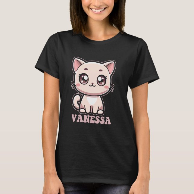 Vanessa Niedlich Kitty Cat Design for Girls Name V T-Shirt (Vorderseite)