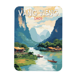 Vang Vieng Laos Reise Kunst Vintage Magnet