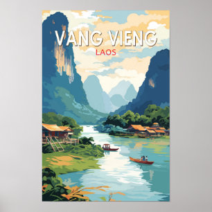 Vang Vieng Laos Reisen Vintag Poster