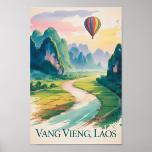 Vang Vieng Laos Vintage-Wasserfarbenmalerei Poster