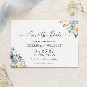 Vanilla Blue Boho Hochzeit Termin merken Einladung