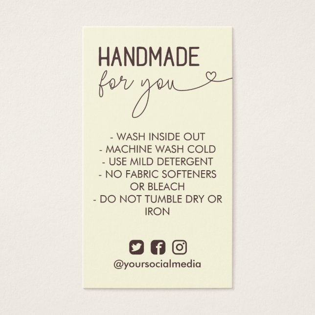 Vanilla Brown Handmade for you Wash Instructions (Vorderseite)