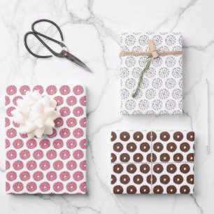 Vanilla Chocolate Strawberry Donut Doughnut Print Geschenkpapier Set