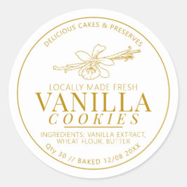 Vanilla Cookies Blume und Bohnen zeichnend golden Runder Aufkleber