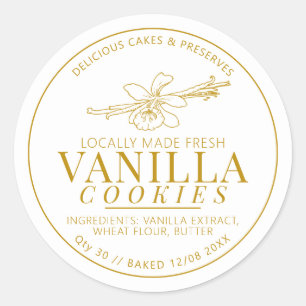 Vanilla Cookies Blume und Bohnen zeichnend golden Runder Aufkleber