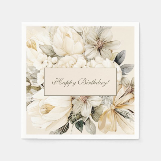 Vanilla Creme Floral Geburtstag Custom Serviette (Vorderseite)