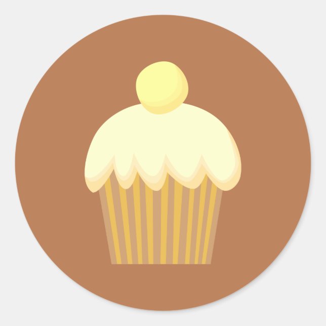 Vanilla Cupcake auf Brown. Runder Aufkleber (Vorderseite)