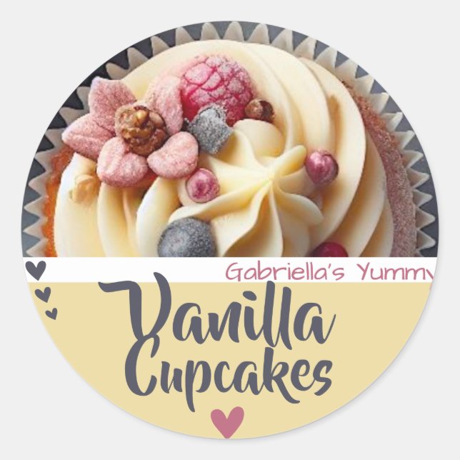 Vanilla Cupcake Kuchen Foto Vorlage Bake Label Runder Aufkleber (Vorderseite)