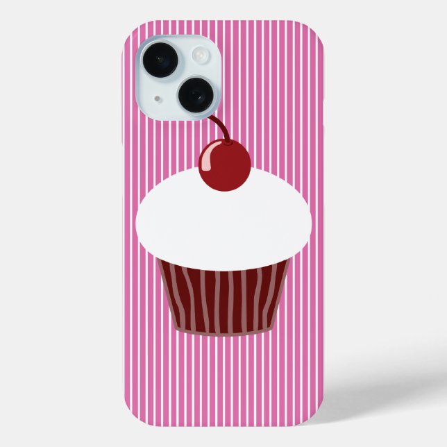 Vanilla Cupcake und rosa Streifen Case-Mate iPhone Hülle (Rückseite)