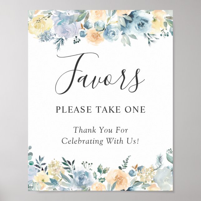 Vanilla Dusty Blue Floral Gastgeschenke Hochzeiten Poster (Vorne)