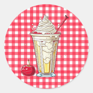 Vanilla Milkshake mit Kirschen Red Checked Runder Aufkleber
