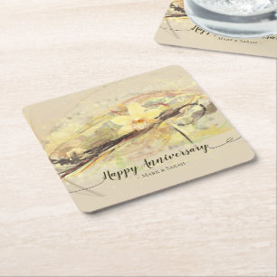 Vanilla Orchid Blume Abstrakte Art Kalligrafie Rechteckiger Pappuntersetzer