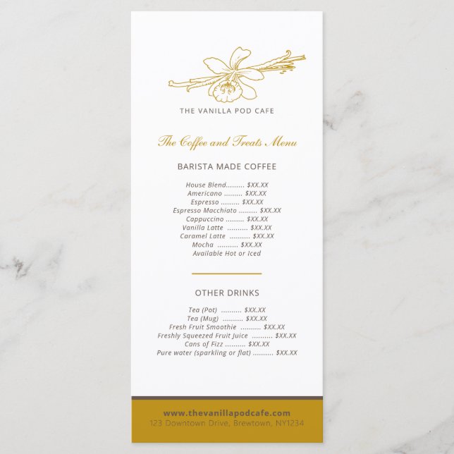 Vanilla pod Blume Café Kaffee und Kuchen Menü Menükarte (Vorderseite)