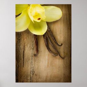 Vanilla Pods und Blume über Holzgelände Poster