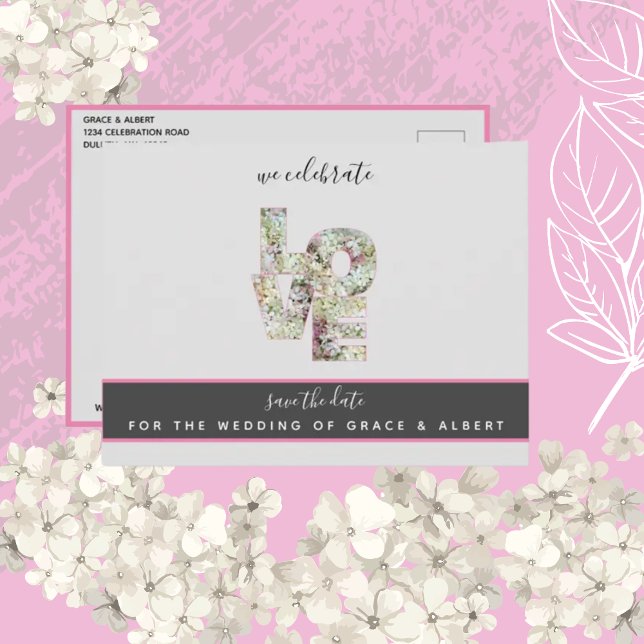 Vanilla Strawberry Hydrangeas Wedding Rett Date P Postkarte (Von Creator hochgeladen)