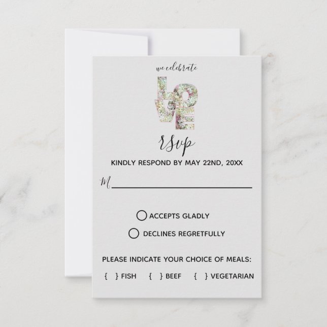 Vanilla Strawberry Hydrangeas Wedding RSVP Karte (Vorderseite)