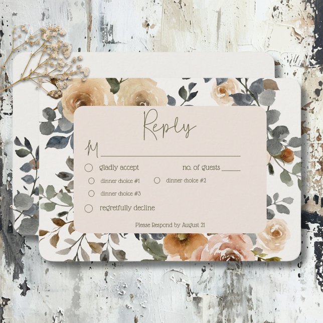 Vanilla White Boho Rose Hochzeitsessen RSVP Karte (Vanilla White Boho Roses Cream Wedding Dinner RSVP Card)