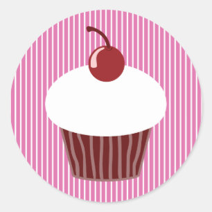 Vanille-Cupcake und rosa Streifen Runder Aufkleber