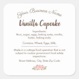 Vanille-Cupcake-Zutatenetikett Whisk & Warmth Quadratischer Aufkleber