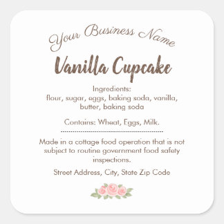 Vanille-Cupcake-Zutatenetikett Whisk & Warmth Quadratischer Aufkleber