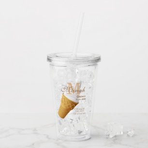 Vanille-Eiscreme-Monogramm und Text individuell an Acryltrinkbecher
