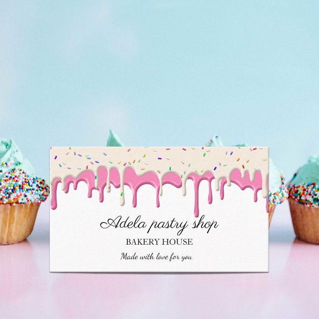 Vanille-Erdbeer-Frosting-Tropfen Visitenkarte (Vanilla strawberry Frosting Drip Business Card)