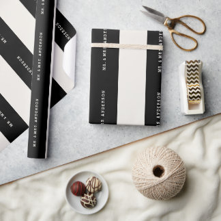 Vanille & schwarze preppy Streifen Hochzeit mit ei Geschenkpapier