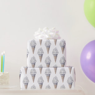 Vanille-Silber-Konfetti-Eiscreme-Kegel-Geburtstag Geschenkpapier