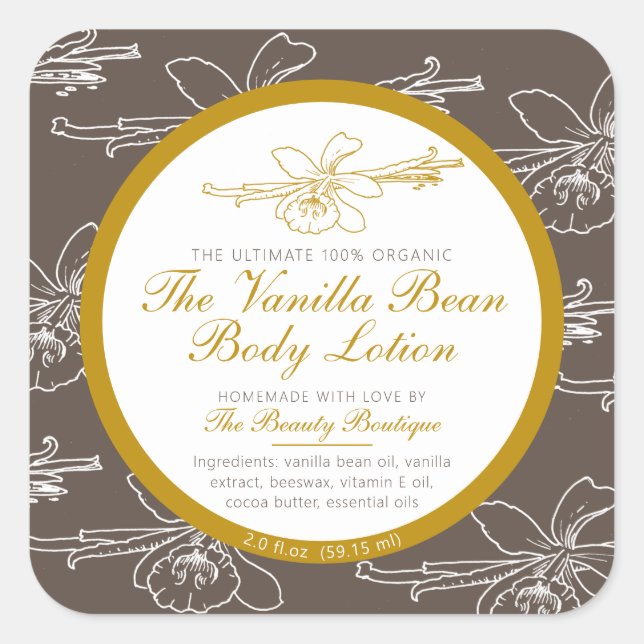 Vanillebraun, hausgemachte Körperlotion Quadratischer Aufkleber (Vorderseite)