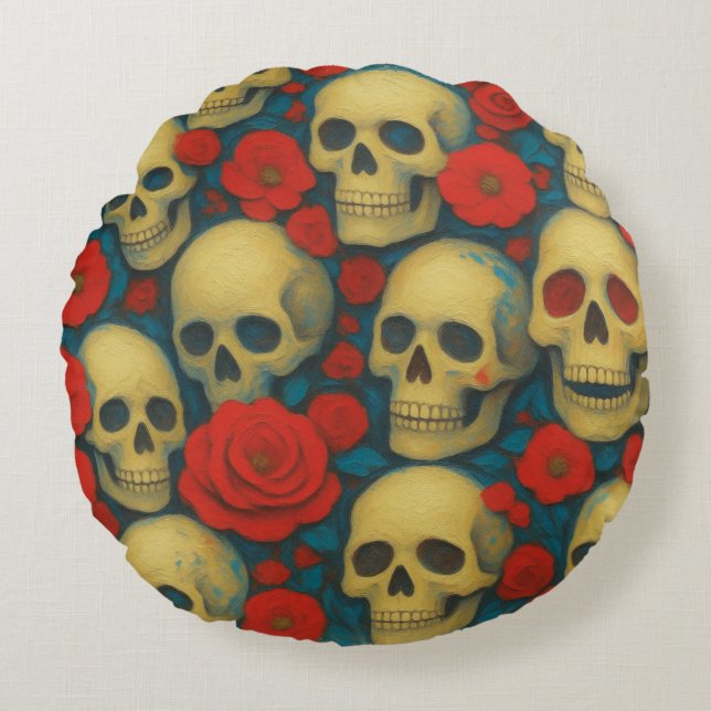 Vanitas & Rosen Rundes Kissen (Vorderseite)