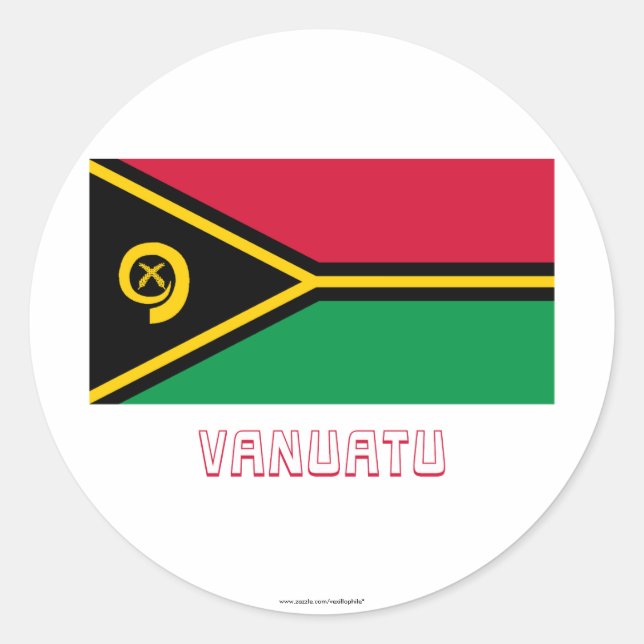 Vanuatu-Flagge mit Namen Runder Aufkleber (Vorderseite)