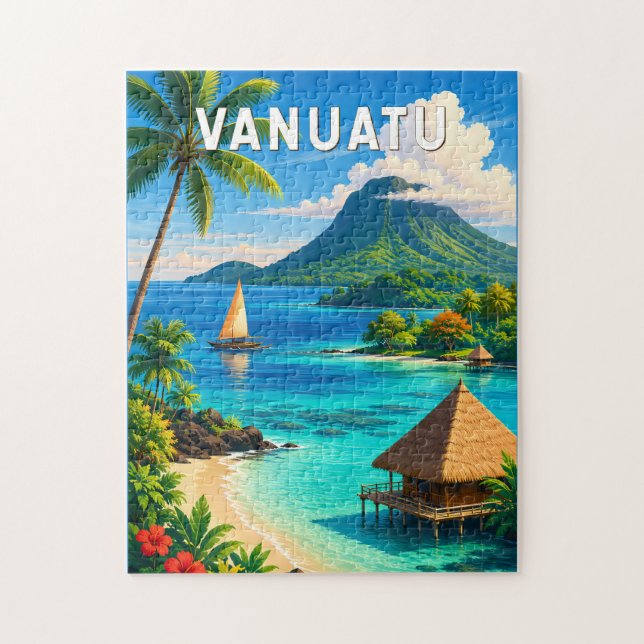 Vanuatu-Illustration Reise Kunst Vintage Puzzle (Vertikal)