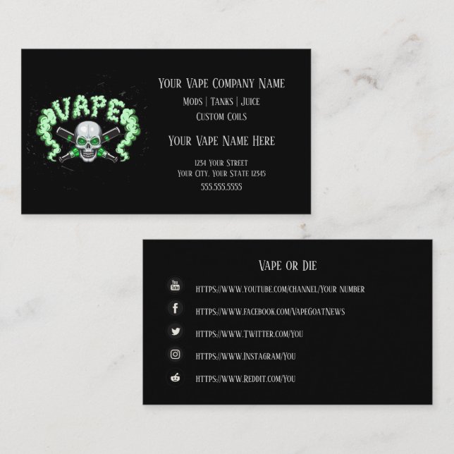 VAPE | Vape Skull Business mit Social Media Visitenkarte (Vorne/Hinten)