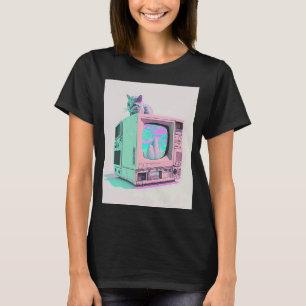 Vaperwave Aesthetic Glitch Cat Retrowave Synthwave T-Shirt