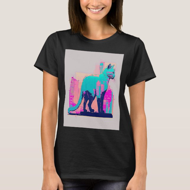 Vaperwave Aesthetic Glitch Cat Retrowave Synthwave T-Shirt (Vorderseite)