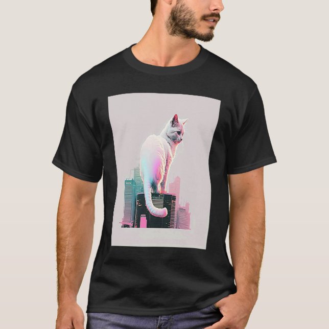 Vaperwave Aesthetic Glitch Cat Retrowave Synthwave T-Shirt (Vorderseite)