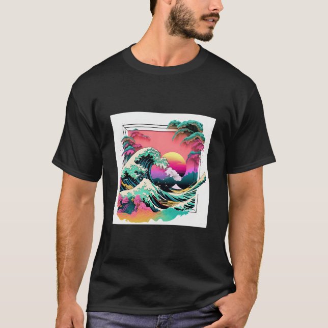 Vaperwave Aesthetic Glitch Great Wave Wave Synthwa T-Shirt (Vorderseite)