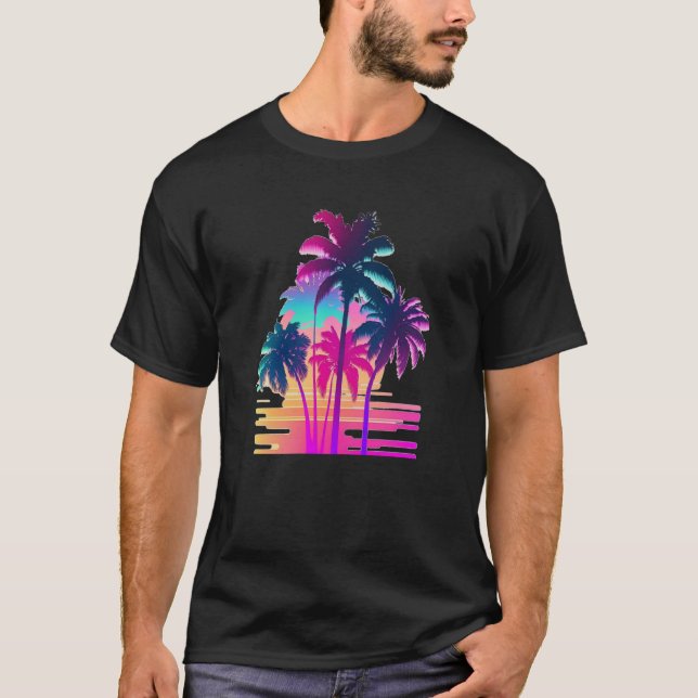 Vaperwave Aesthetic Glitch Palm Retrowave Synthwav T-Shirt (Vorderseite)